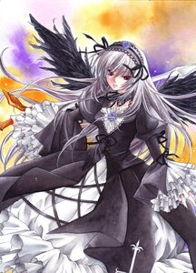 Rating: Safe Score: 0 Tags: 1girl bad_id bad_pixiv_id black_wings cross-laced_clothes dress flower frilled_sleeves frills hairband image juliet_sleeves long_hair long_sleeves looking_at_viewer marker_(medium) photoshop_(medium) pink_eyes puffy_sleeves purple_eyes ribbon rose rozen_maiden silver_hair solo suigintou sword traditional_media trimcolor weapon wings User: admin