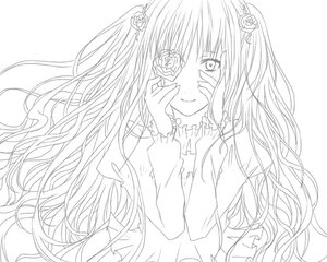 Rating: Safe Score: 0 Tags: 1girl blush dress eyepatch flower greyscale hair_flower hair_ornament hands_on_own_cheeks hands_on_own_face image kirakishou lineart long_hair long_sleeves looking_at_viewer monochrome rose solo upper_body very_long_hair User: admin