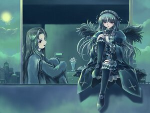 Rating: Safe Score: 0 Tags: black_dress black_legwear dress frills full_moon hairband image kakizaki_megu long_hair long_sleeves moon multiple_girls night shoes sitting sky solo suigintou thighhighs very_long_hair wings zettai_ryouiki User: admin