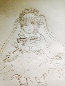 Rating: Safe Score: 0 Tags: 1girl dress frills hairband image long_hair looking_at_viewer monochrome open_mouth shinku sketch solo traditional_media twintails User: admin