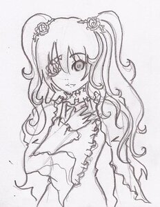 Rating: Safe Score: 0 Tags: 1girl dress flower greyscale hair_flower hair_ornament hands_on_own_chest image kirakishou long_hair long_sleeves looking_at_viewer monochrome smile solo traditional_media User: admin