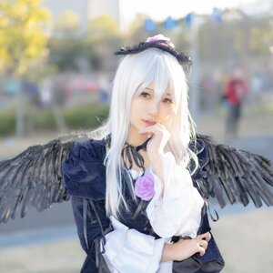 Rating: Safe Score: 0 Tags: 1girl angel angel_wings black_dress black_feathers black_wings blurry blurry_background blurry_foreground depth_of_field dress feathered_wings feathers flower frills gothic_lolita hairband long_hair long_sleeves looking_at_viewer photo ribbon solo suigintou white_wings wings User: admin