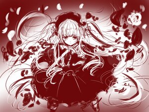Rating: Safe Score: 0 Tags: 1girl capelet dress eyebrows_visible_through_hair floating_hair flower image lolita_fashion long_hair long_sleeves looking_at_viewer monochrome petals shinku solo twintails very_long_hair User: admin
