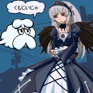 Rating: Safe Score: 0 Tags: 1girl black_dress blue_background dress flower frills hairband image long_hair long_sleeves looking_at_viewer pink_eyes silver_hair solo suigintou wings User: admin