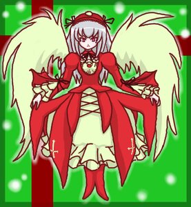 Rating: Safe Score: 0 Tags: 1girl boots christmas dress frills full_body green_background hairband hat image juliet_sleeves long_hair long_sleeves puffy_sleeves purple_eyes red_dress silver_hair solo standing suigintou wings User: admin