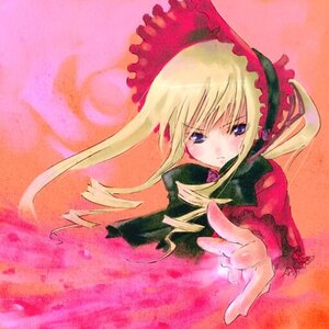 Rating: Safe Score: 0 Tags: 1girl artist_request blonde_hair blue_eyes blush bonnet bow bowtie dress image long_hair long_sleeves looking_at_viewer lowres outstretched_hand pink_background red_dress rozen_maiden shinku solo upper_body User: admin