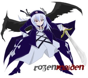 Rating: Safe Score: 0 Tags: 1girl black_wings dress flower frilled_sleeves frills full_body hairband holding holding_weapon image long_hair long_sleeves looking_at_viewer pink_eyes ribbon rose serious solo suigintou weapon white_background wings User: admin
