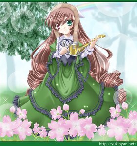 Rating: Safe Score: 0 Tags: 1girl artist_name brown_hair dress drill_hair flower frills green_dress green_eyes heterochromia image long_hair long_sleeves looking_at_viewer outdoors red_eyes smile solo suiseiseki twin_drills very_long_hair watering_can User: admin