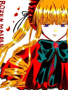 Rating: Safe Score: 0 Tags: 1girl bangs blonde_hair blue_eyes bonnet bow bowtie dress drill_hair flower green_bow image long_hair looking_at_viewer ribbon rose shinku simple_background solo twintails User: admin