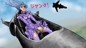 Rating: Safe Score: 0 Tags: 1girl aircraft airplane barasuishou breasts clenched_teeth dress image jet long_hair personification purple_dress purple_legwear solo teeth thighhighs yellow_eyes User: admin