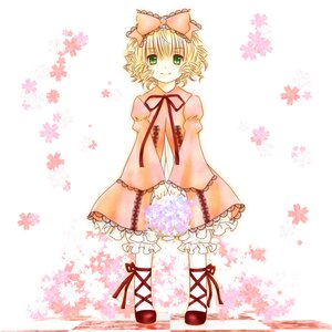 Rating: Safe Score: 0 Tags: 1girl blonde_hair bow dress flower frills full_body green_eyes hair_bow hina_ichigo hinaichigo image long_sleeves looking_at_viewer pink_bow pink_dress pointy_ears short_hair smile solo standing striped white_legwear User: admin