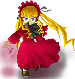 Rating: Safe Score: 0 Tags: 1girl blonde_hair blue_eyes bonnet bow bowtie dress flower full_body green_bow image long_hair long_sleeves looking_at_viewer red_dress rose shinku shoes sidelocks solo twintails User: admin