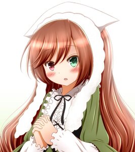 Rating: Safe Score: 0 Tags: 1girl :o black_ribbon blush brown_hair dress frills green_dress green_eyes hands_clasped hands_together heterochromia image interlocked_fingers long_hair long_sleeves looking_at_viewer open_mouth own_hands_together red_eyes ribbon solo striped striped_background suiseiseki vertical_stripes very_long_hair white_background User: admin