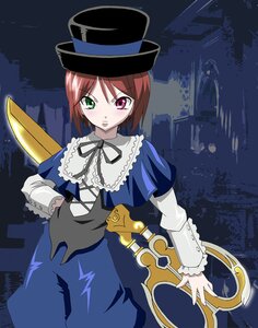 Rating: Safe Score: 0 Tags: 1girl blue_dress blush brown_hair dress green_eyes hand_on_hip hat heterochromia image long_sleeves looking_at_viewer night red_eyes short_hair solo souseiseki standing top_hat User: admin