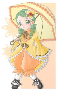 Rating: Safe Score: 0 Tags: 1girl dress drill_hair frills full_body green_eyes green_hair hair_ornament heart_hair_ornament holding_umbrella image kanaria long_sleeves looking_at_viewer parasol shoes smile solo standing twin_drills umbrella white_legwear wide_sleeves yellow_dress User: admin