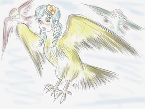 Rating: Safe Score: 0 Tags: angel_wings blonde_hair blush feathered_wings feathers green_eyes harpy head_wings image long_hair monster_girl multiple tagme wings User: admin