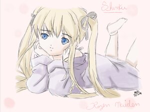 Rating: Safe Score: 0 Tags: 1girl black_ribbon blonde_hair blue_eyes character_name dated hair_ribbon image legs_up long_hair long_sleeves looking_at_viewer lying on_stomach pink_background ribbon sawamura_spencer_eriri shinku signature socks solo striped striped_background twintails vertical_stripes white_legwear User: admin