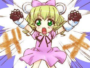 Rating: Safe Score: 0 Tags: 1girl animal_ears blonde_hair bow dress food green_eyes hair_bow hinaichigo image open_mouth paw_gloves paws pink_bow short_hair smile solo User: admin