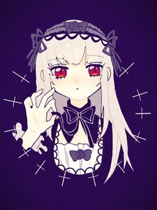 Rating: Safe Score: 0 Tags: 1girl bangs blush bow dress eyebrows_visible_through_hair flower hairband image long_hair looking_at_viewer parted_lips purple_background red_eyes ribbon rose simple_background solo sparkle suigintou upper_body User: admin