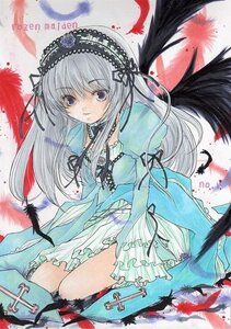 Rating: Safe Score: 0 Tags: 1girl black_ribbon black_wings dress feathers flower frills hairband image lolita_hairband long_hair long_sleeves looking_at_viewer marker_(medium) photo purple_eyes ribbon rose silver_hair solo suigintou traditional_media wings User: admin