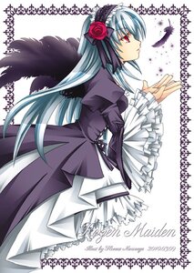 Rating: Safe Score: 0 Tags: 1girl black_wings blue_hair dress feathers flower frills hairband image juliet_sleeves long_hair long_sleeves red_eyes rose silver_hair solo suigintou wide_sleeves wings User: admin