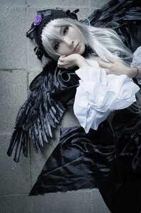 Rating: Safe Score: 0 Tags: 1girl black_wings dress feathers flower frills hairband lips long_hair long_sleeves looking_at_viewer ribbon rose solo suigintou upper_body white_hair wings User: admin