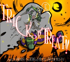 Rating: Safe Score: 0 Tags: 1girl copyright_name green_eyes halloween image kanaria long_hair open_mouth polka_dot polka_dot_background solo User: admin