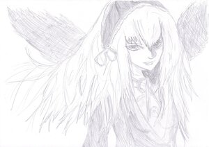 Rating: Safe Score: 0 Tags: 1girl bangs black_wings dress feathered_wings feathers frills hairband image long_hair long_sleeves looking_at_viewer monochrome ribbon simple_background smile solo suigintou upper_body white_background wings User: admin