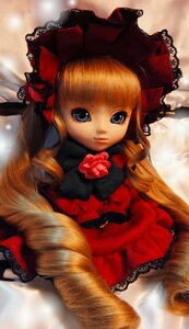 Rating: Safe Score: 0 Tags: 1girl bangs blonde_hair blue_eyes bonnet bow doll dress flower frills lips long_hair looking_at_viewer red_dress rose shinku solo very_long_hair User: admin