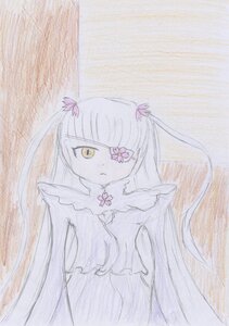 Rating: Safe Score: 0 Tags: 1girl bangs barasuishou closed_mouth dress flower image long_hair looking_at_viewer solo standing traditional_media very_long_hair white_hair yellow_eyes User: admin