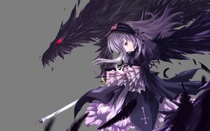 Rating: Safe Score: 0 Tags: 1girl black_wings dress feathers frills hairband image lolita_hairband long_hair long_sleeves purple_eyes ribbon solo suigintou wings User: admin