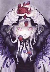 Rating: Safe Score: 0 Tags: 1girl flower food fruit image long_hair pale_skin red_flower red_rose rose solo strawberry suigintou traditional_media white_skin User: admin