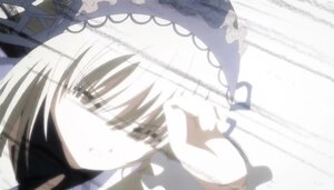 Rating: Safe Score: 0 Tags: 1girl bangs blurry depth_of_field image looking_at_viewer parted_lips ribbon simple_background solo suigintou white_background User: admin