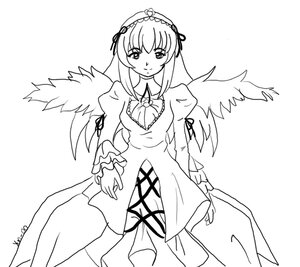 Rating: Safe Score: 0 Tags: 1girl dress frills greyscale hairband image long_hair long_sleeves looking_at_viewer monochrome ribbon simple_background smile solo standing suigintou white_background wings User: admin