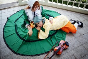 Rating: Safe Score: 0 Tags: 1boy brown_hair dress frills green_dress instrument long_sleeves lying multiple_cosplay shoes tagme tile_floor tiles white_legwear User: admin