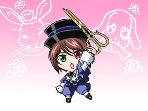 Rating: Safe Score: 0 Tags: 1girl brown_hair chibi green_eyes hat heterochromia image long_sleeves open_mouth pink_background red_eyes short_hair solo souseiseki suiseiseki top_hat User: admin