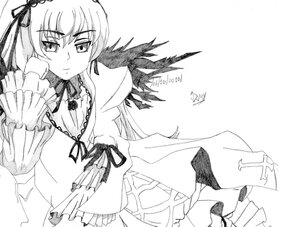 Rating: Safe Score: 0 Tags: 1girl detached_collar dress flower frills greyscale hairband image long_hair long_sleeves looking_at_viewer monochrome ribbon rose simple_background smile solo suigintou very_long_hair wings User: admin
