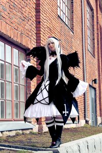 Rating: Safe Score: 0 Tags: 1boy 1girl building closed_eyes dress hairband long_hair long_sleeves shadow solo standing suigintou white_hair User: admin