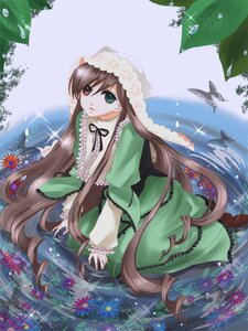 Rating: Safe Score: 0 Tags: 1girl blue_butterfly brown_hair bug butterfly dress flower frills green_dress green_eyes head_scarf heterochromia image insect leaf long_hair long_sleeves red_eyes solo suiseiseki very_long_hair water User: admin