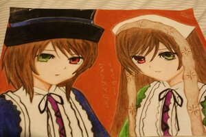 Rating: Safe Score: 0 Tags: 2girls brown_hair food frills green_eyes hat head_scarf heterochromia image long_sleeves looking_at_viewer multiple_girls pair red_eyes siblings simple_background sisters souseiseki suiseiseki top_hat twins User: admin