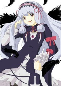 Rating: Safe Score: 0 Tags: 1girl bangs bird bird_on_hand black_feathers blunt_bangs crow dove dress feathered_wings feathers frills hair_ribbon image long_hair long_sleeves looking_at_viewer ribbon seagull sidelocks silver_hair solo suigintou white_feathers User: admin