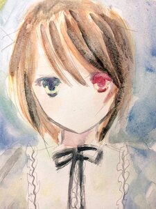 Rating: Safe Score: 0 Tags: 1girl bangs black_neckwear black_ribbon brown_hair closed_mouth frills heterochromia image looking_at_viewer neck_ribbon red_eyes ribbon short_hair solo souseiseki traditional_media upper_body watercolor_(medium) User: admin