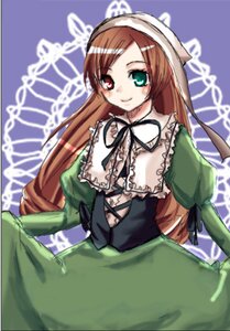 Rating: Safe Score: 0 Tags: 1girl brown_hair dress frills green_dress green_eyes heterochromia image long_hair long_sleeves looking_at_viewer puffy_sleeves red_eyes simple_background smile solo suiseiseki very_long_hair User: admin