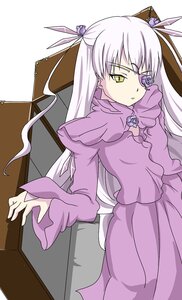 Rating: Safe Score: 0 Tags: 1girl bangs barasuishou closed_mouth dress eyepatch flower hair_ribbon image long_hair long_sleeves purple_flower ribbon rose silver_hair solo standing two_side_up very_long_hair yellow_eyes User: admin