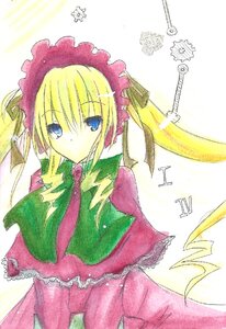 Rating: Safe Score: 0 Tags: 1girl blonde_hair blue_eyes bonnet bow bowtie capelet dress image long_hair long_sleeves looking_at_viewer shinku solo User: admin