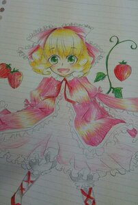 Rating: Safe Score: 0 Tags: 1girl apple blonde_hair bow cherry dress food frills fruit grapes green_eyes hair_bow hina_ichigo hinaichigo image open_mouth short_hair smile solo strawberry tomato traditional_media watercolor_(medium) watermelon User: admin