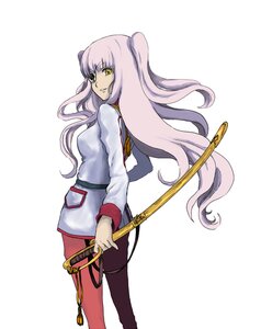 Rating: Safe Score: 0 Tags: 1girl cowboy_shot floating_hair grin holding image kirakishou long_hair long_sleeves looking_at_viewer looking_back pants pink_hair sheath simple_background skirt smile solo standing two_side_up uniform very_long_hair weapon white_background yellow_eyes User: admin