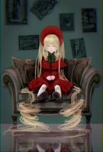 Rating: Safe Score: 0 Tags: 1girl blonde_hair blue_eyes chair dress flower image long_hair long_sleeves looking_at_viewer red_dress shinku sitting solo very_long_hair User: admin