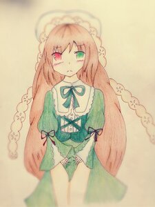 Rating: Safe Score: 0 Tags: 1girl brown_hair dress frills green_dress green_eyes heterochromia image long_hair long_sleeves looking_at_viewer red_eyes ribbon simple_background solo suiseiseki tears traditional_media very_long_hair watercolor_(medium) User: admin