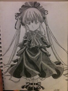 Rating: Safe Score: 0 Tags: 1girl bowtie capelet dress frills full_body greyscale image long_hair long_sleeves looking_at_viewer monochrome photo shinku shoes sidelocks solo standing traditional_media twintails very_long_hair User: admin